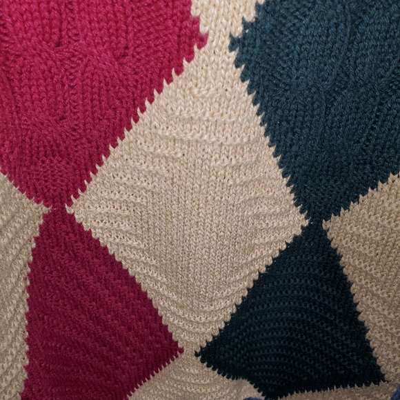 VTG 90s New Yorker Cable Knit Argyle Sweater Textured Colorblock Jester Diamond - Picture 5 of 7